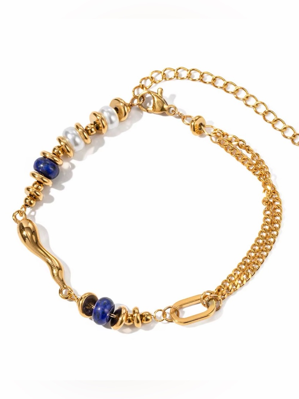 18K Gold Plated Blue & White Beaded Bracelet